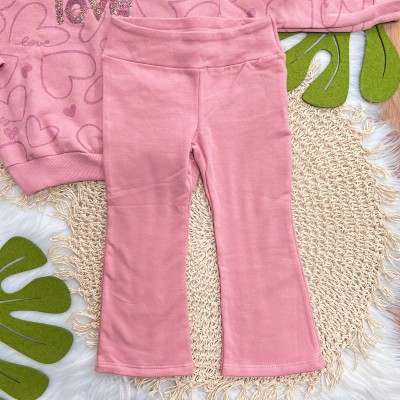 Conj. Casaco de Moletom Love com Capuz e Calça Legging Flare - Rose